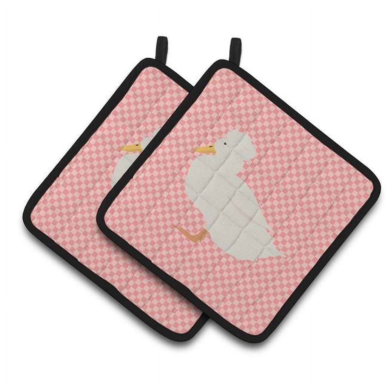 BB7857PTHD Crested Duck Pink Check Pair of Pot Holders