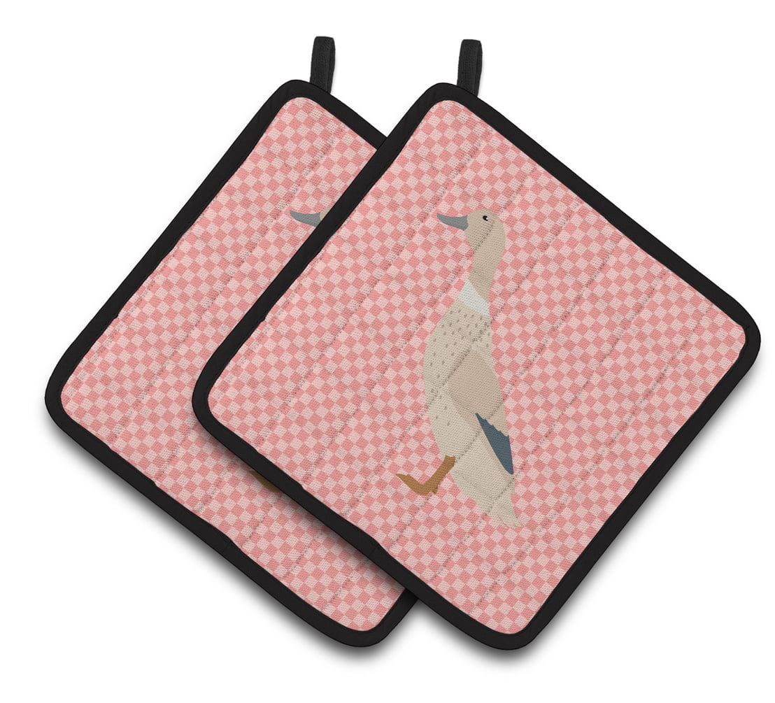 West Harlequin Duck Pink Check Pair of Pot Holders - Pink