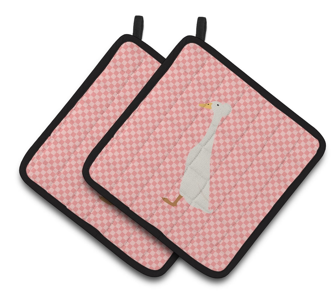 BB7859PTHD Bali Duck Pink Check Pair of Pot Holders