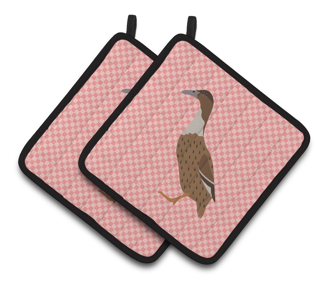 Dutch Hook Bill Duck Pink Check Pair of Pot Holders - Pink