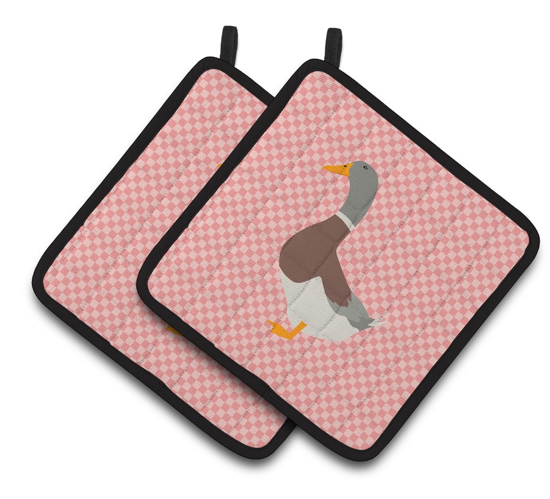 BB7863PTHD Saxony Sachsenente Duck Pink Check Pair of Pot Holders