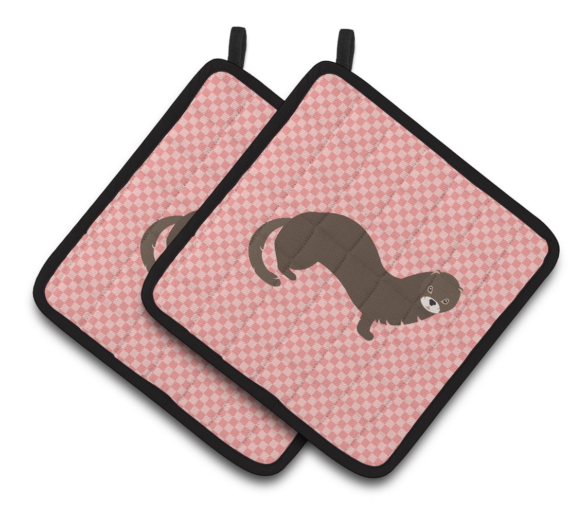 Russian or European Mink Pink Check Pair of Pot Holders - Pink