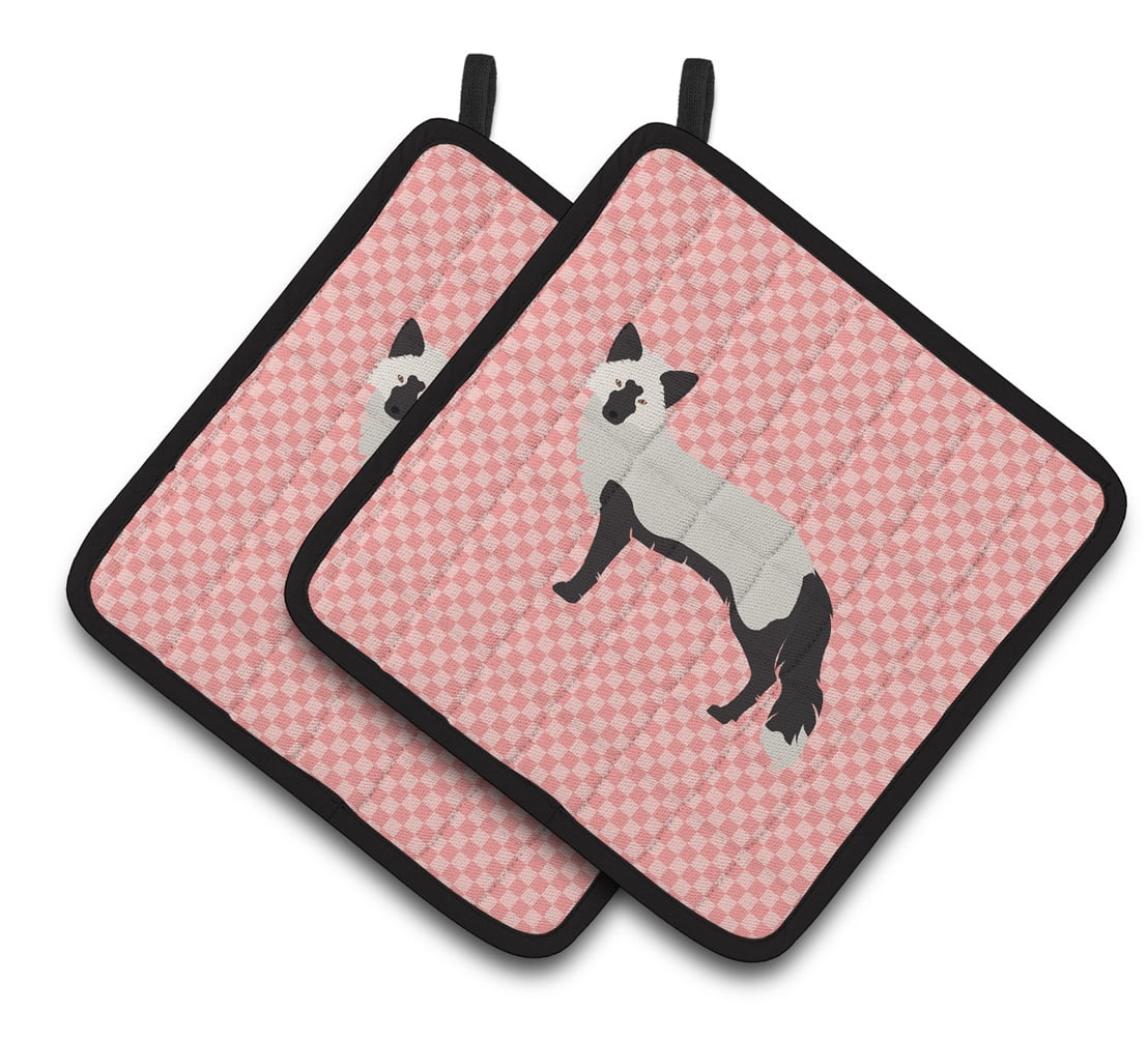 BB7871PTHD Silver Fox Pink Check Pair of Pot Holders