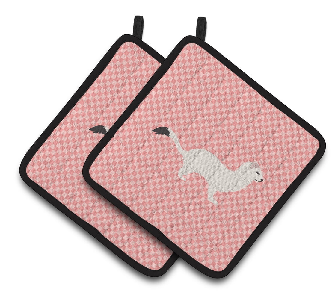 BB7872PTHD Stoat Short-Tailed Weasel Pink Check Pair of Pot Holders