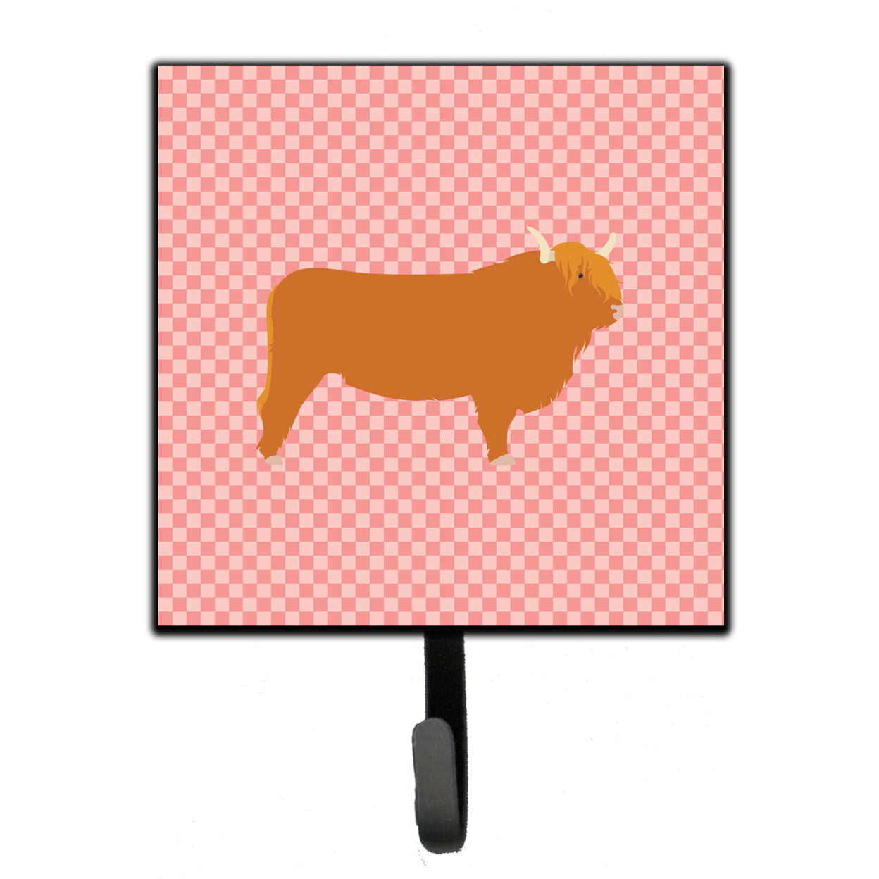 Highland Cow Pink Check Leash or Key Holder