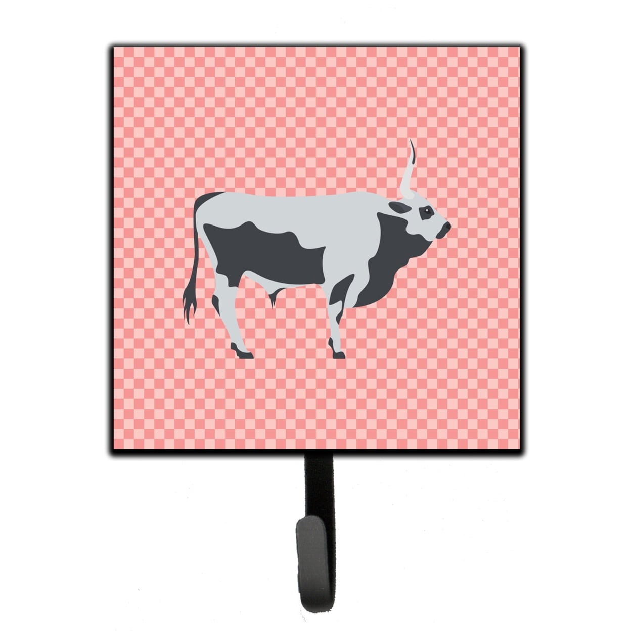 Hungarian Grey Steppe Cow Pink Check Leash or Key Holder