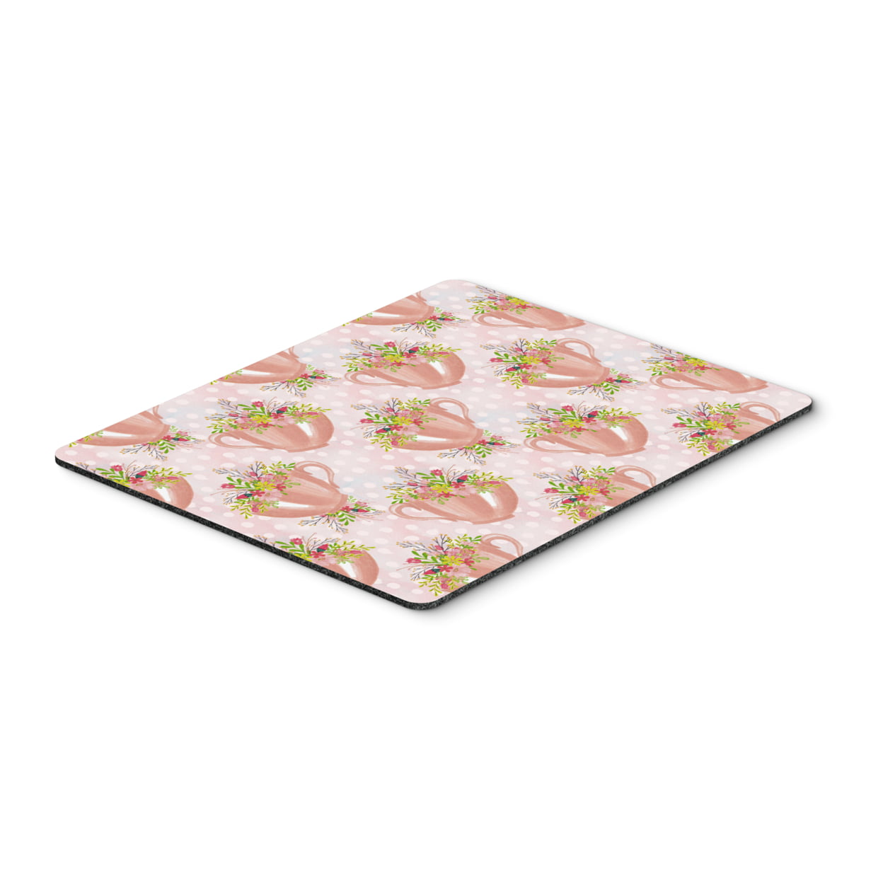 Tea Cup & Flowers Pink Mouse Pad, Hot Pad or Trivet