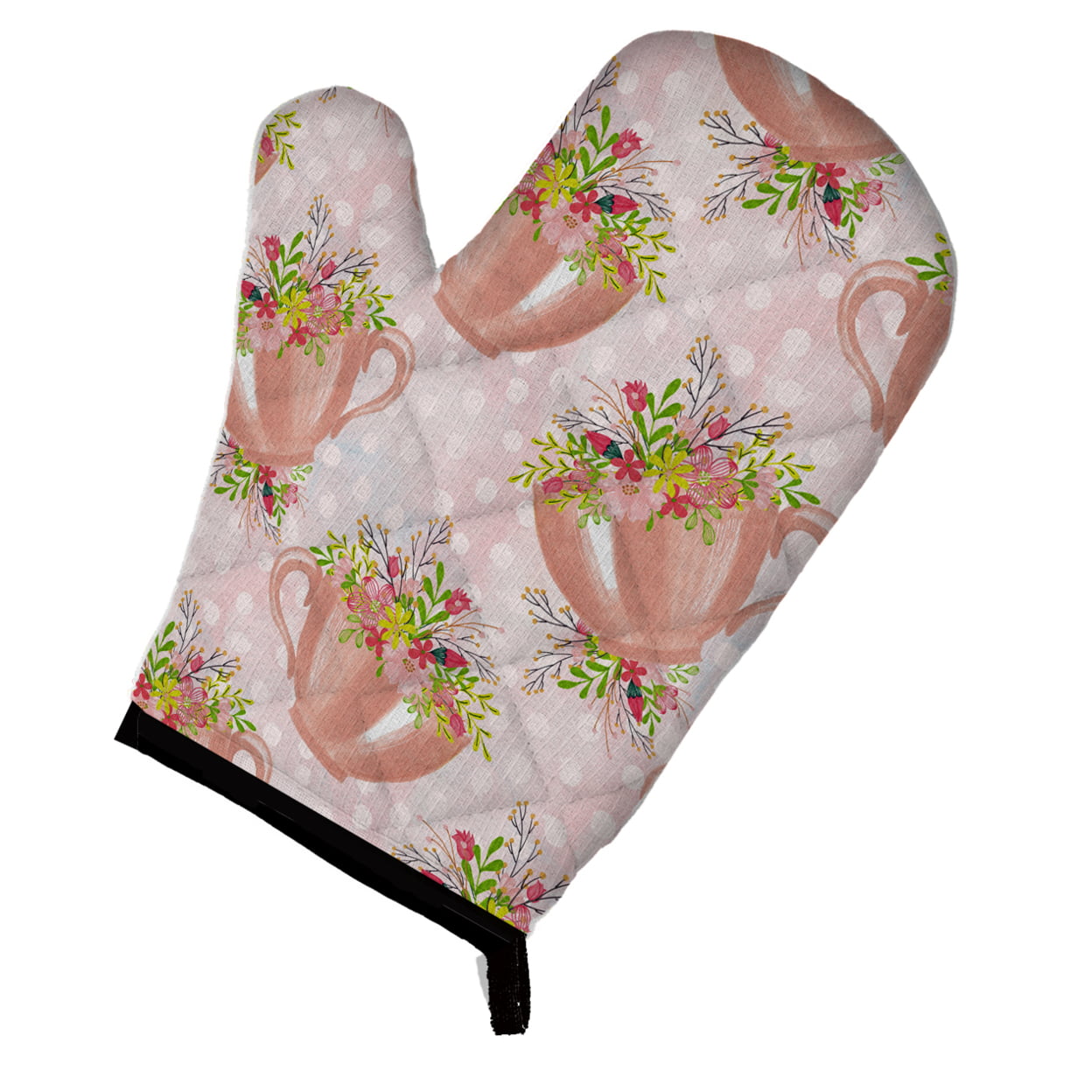 Tea Cup & Flowers Pink Oven Mitt - Pink