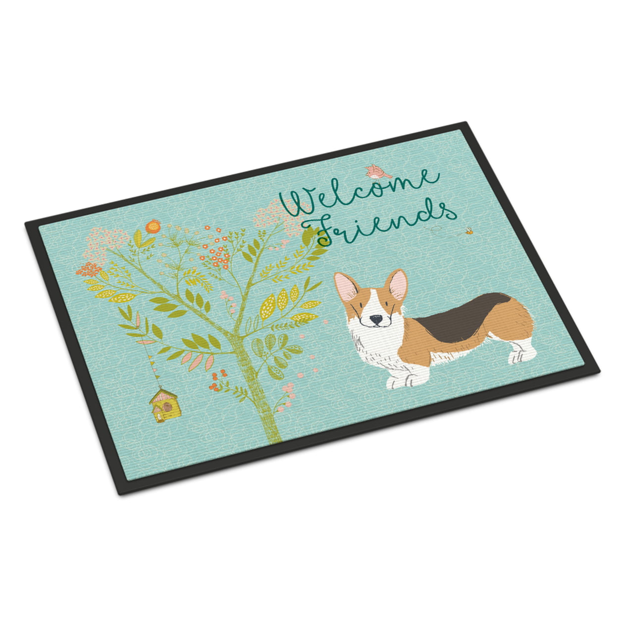Picture of Carolines Treasures BB7609JMAT Welcome Friends Pembroke Welsh Corgi Tricolor Indoor or Outdoor Mat, 24 x 36 in.