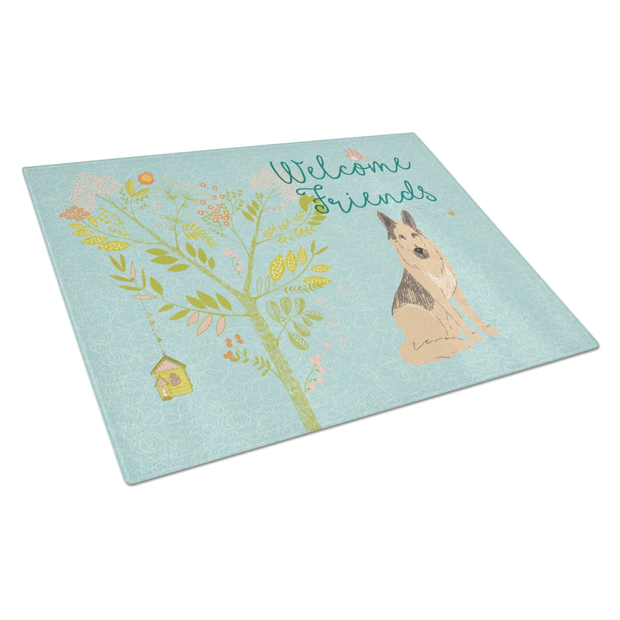 Welcome Friends German Shepherd Glass Cutting Board - Large