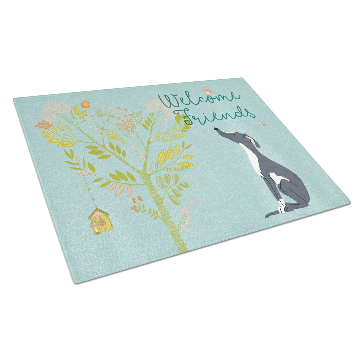 Welcome Friends Black White Greyhound Glass Cutting Board, Large