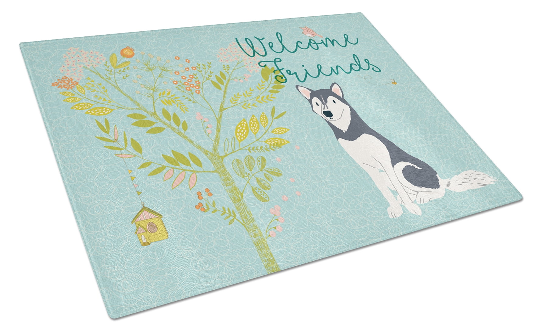 Welcome Friends Siberian Husky Glass Cutting Board - Large