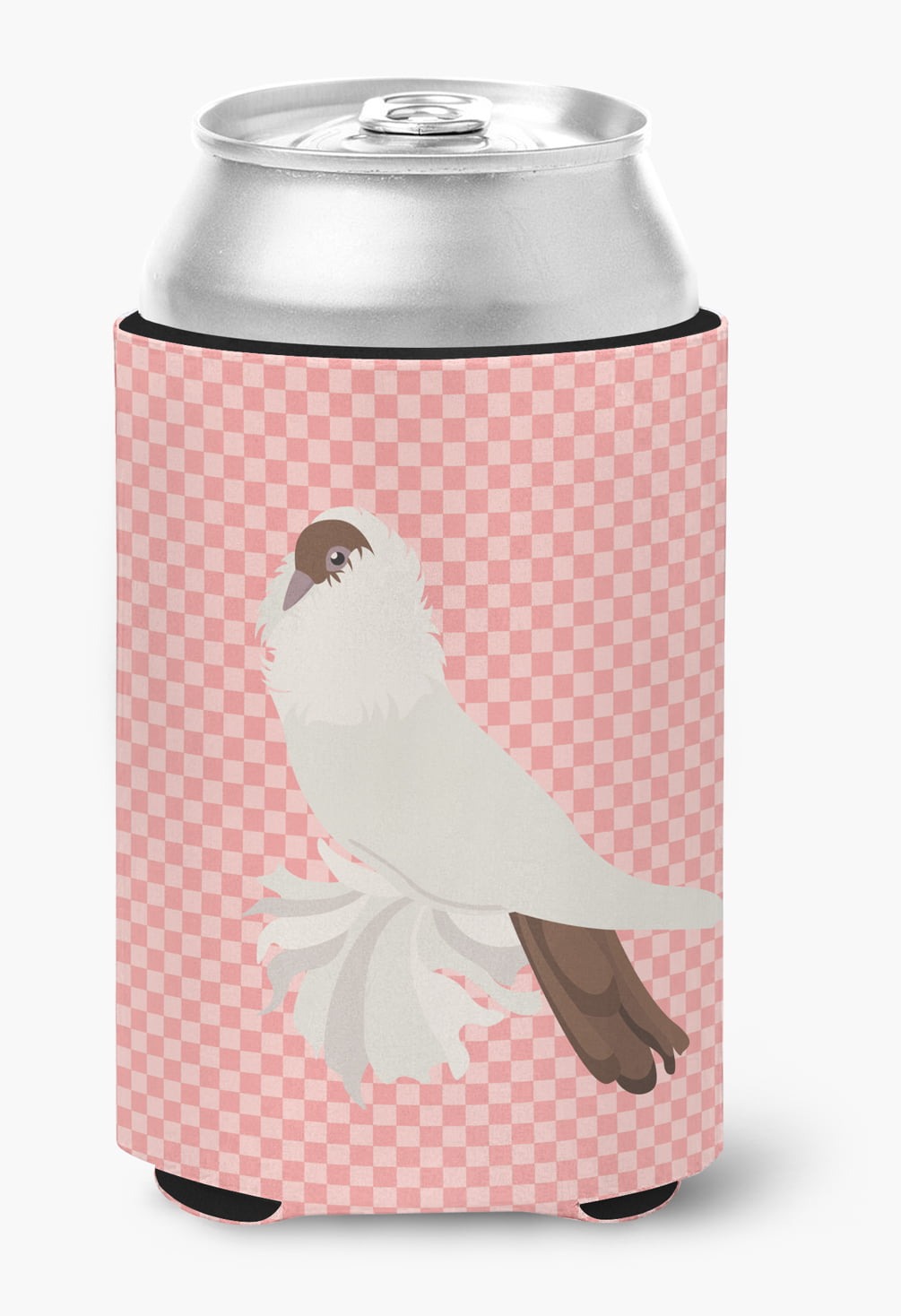 BB7944CC German Helmet Pigeon Pink Check Can or Bottle Hugger