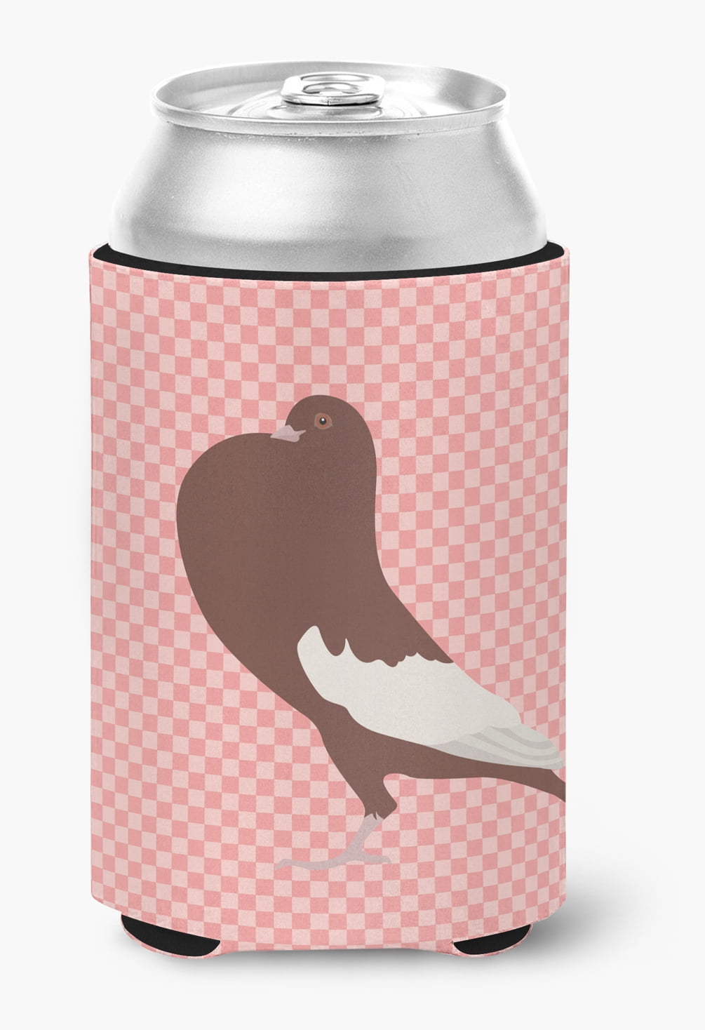 English Pouter Pigeon Pink Check Can or Bottle Hugger - Pink