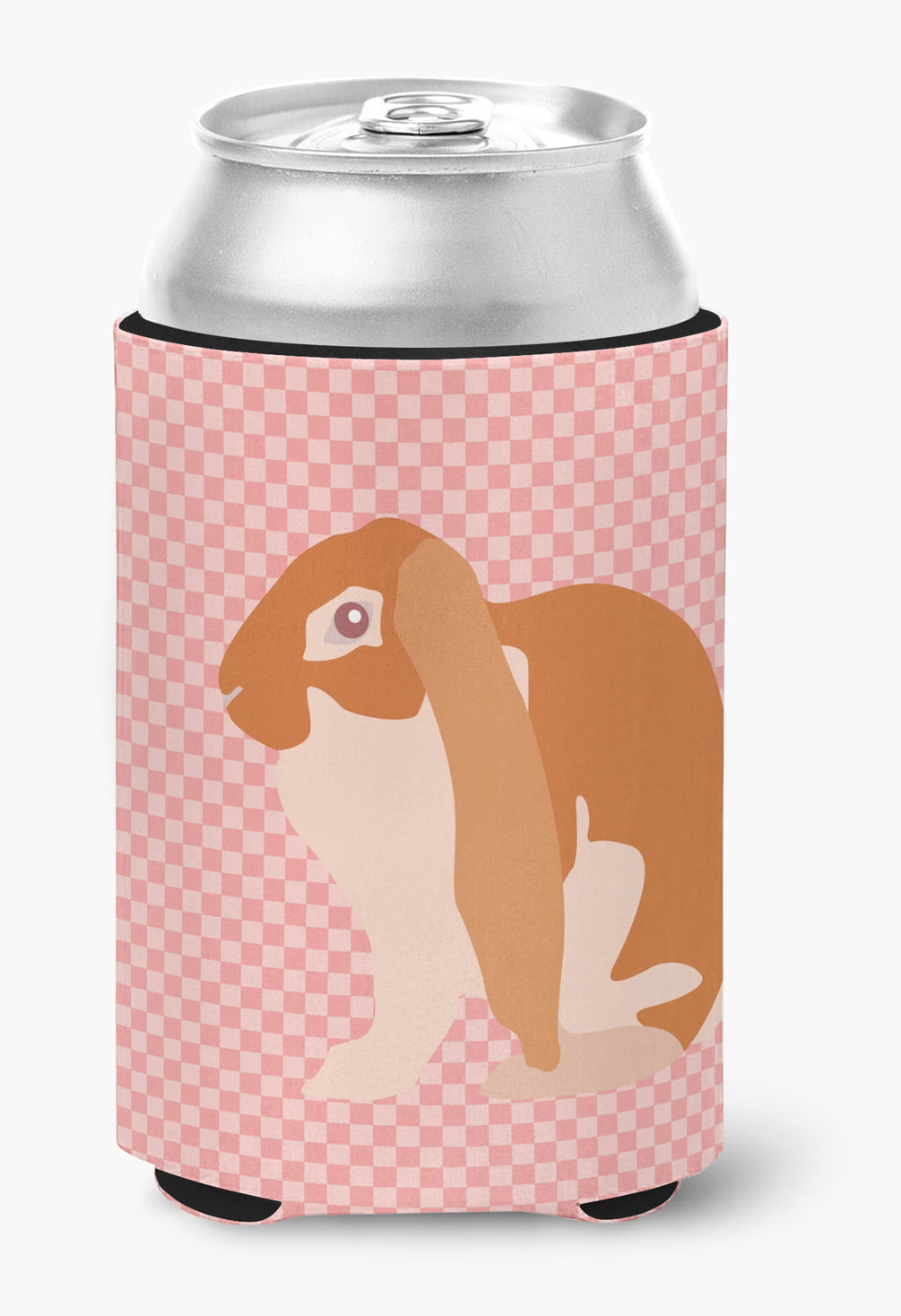 BB7962CC English Lop Rabbit Pink Check Can or Bottle Hugger