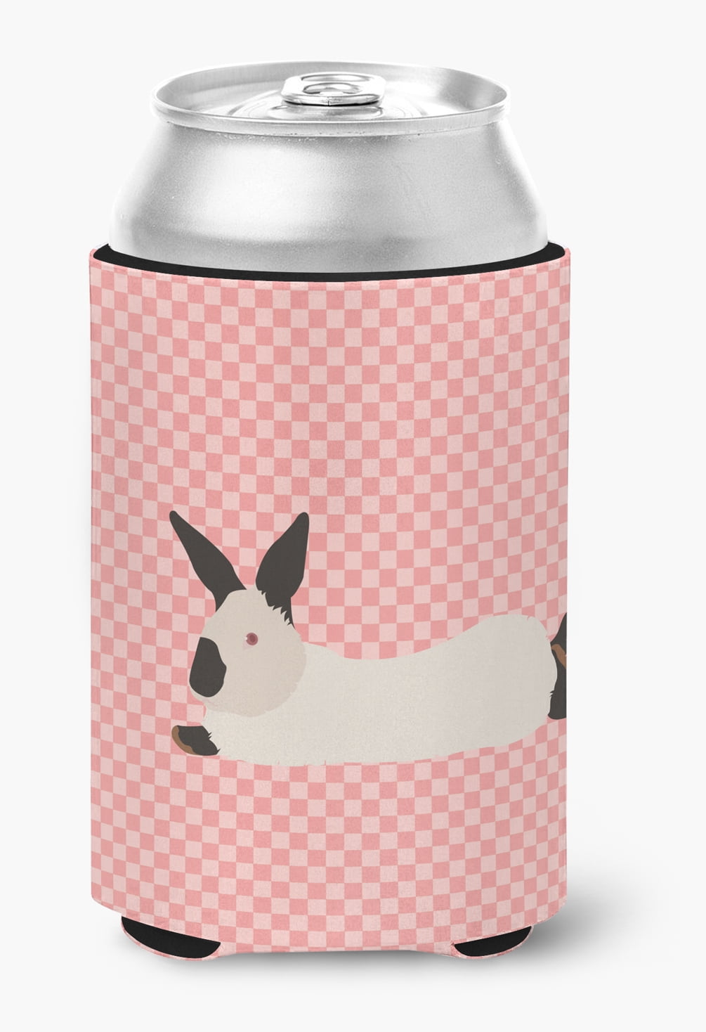 California White Rabbit Pink Check Can or Bottle Hugger