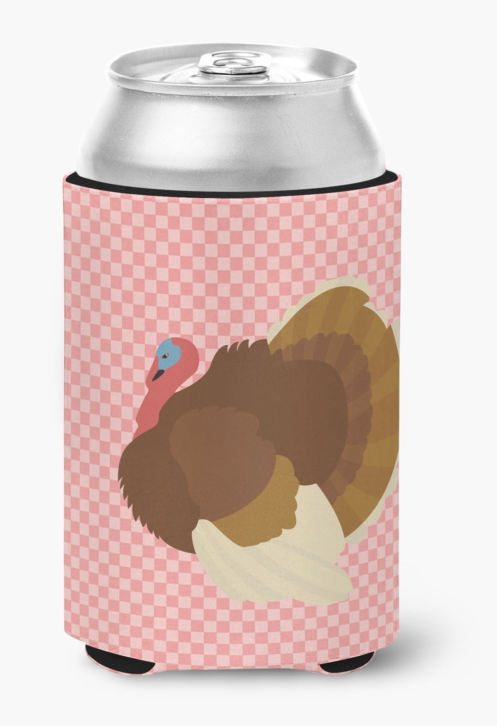 French Turkey Dindon Pink Check Can or Bottle Hugger - Pink