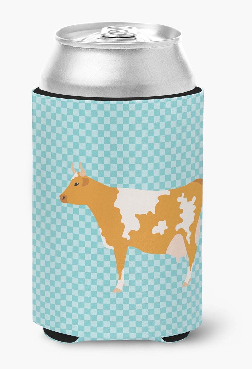 Guernsey Cow Blue Check Can or Bottle Hugger