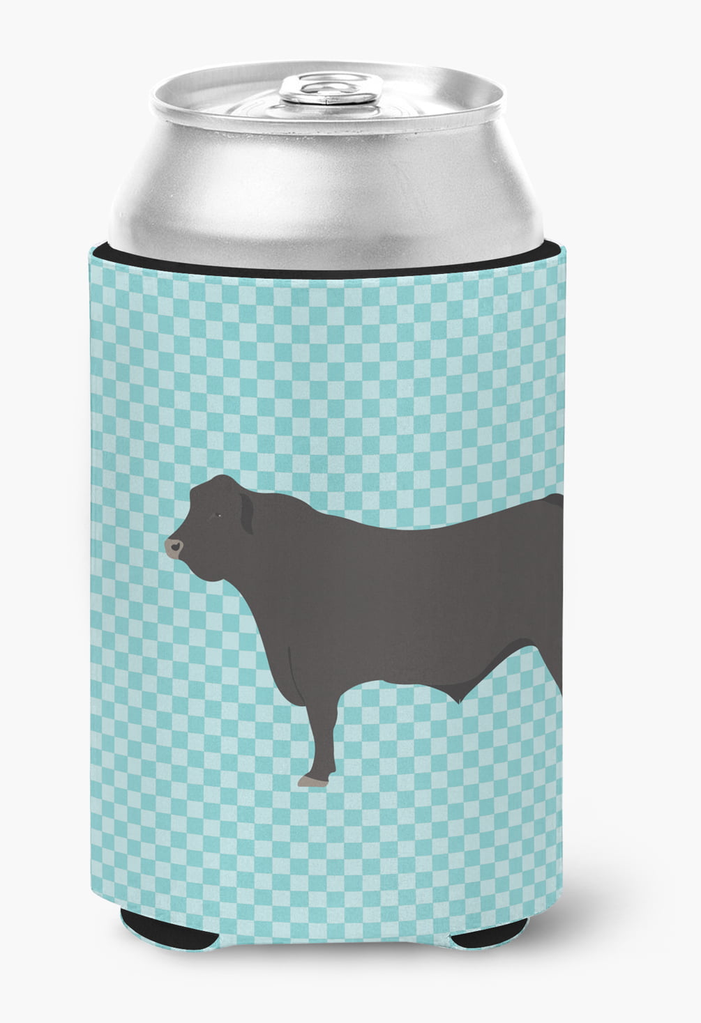 BB8002CC Black Angus Cow Blue Check Can or Bottle Hugger