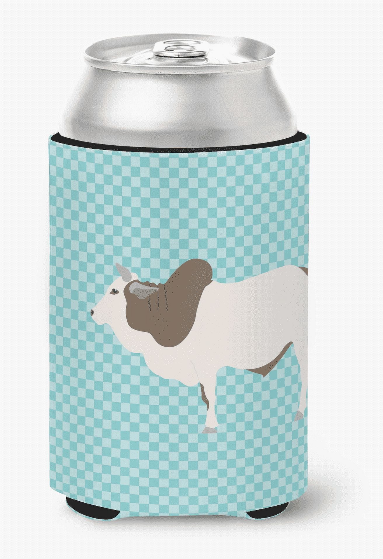 Malvi Cow Blue Check Can or Bottle Hugger - Blue