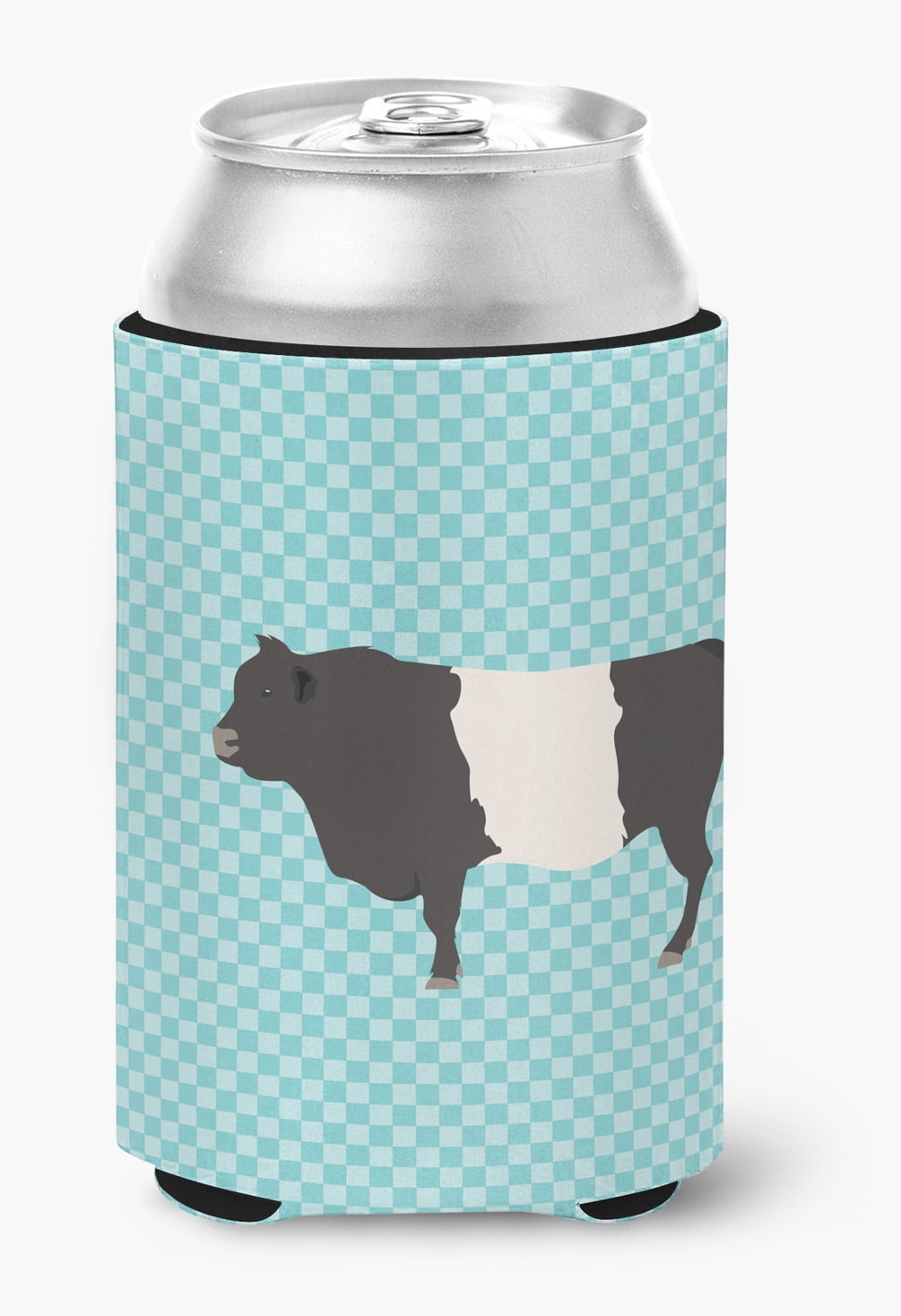 BB8005CC Belted Galloway Cow Blue Check Can or Bottle Hugger
