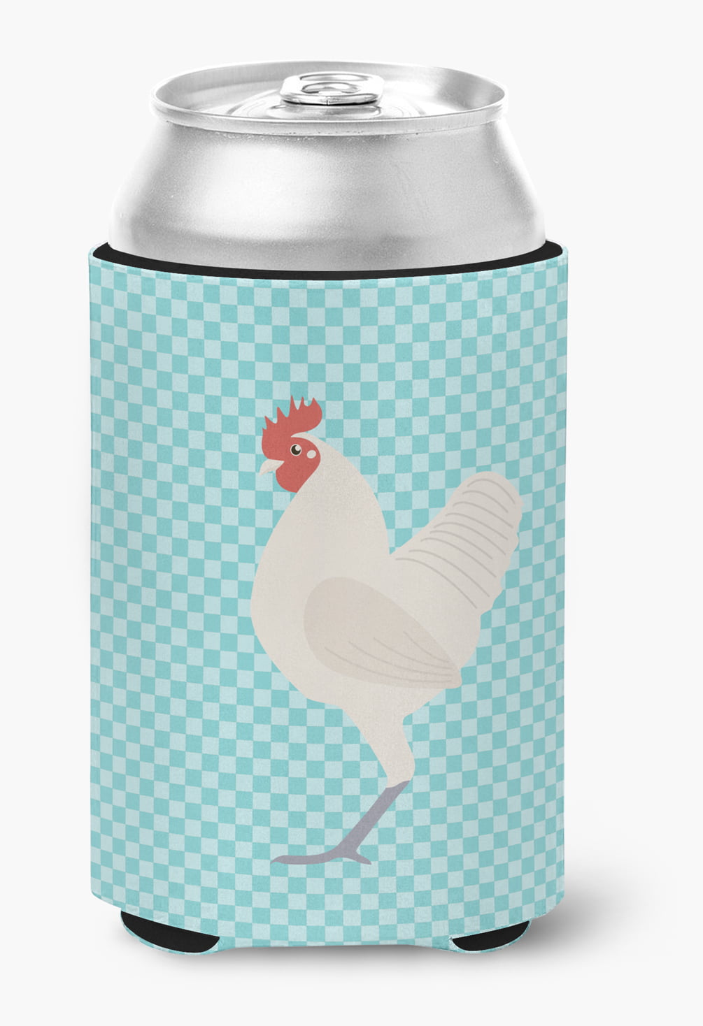 German Langshan Chicken Blue Check Can or Bottle Hugger - Blue