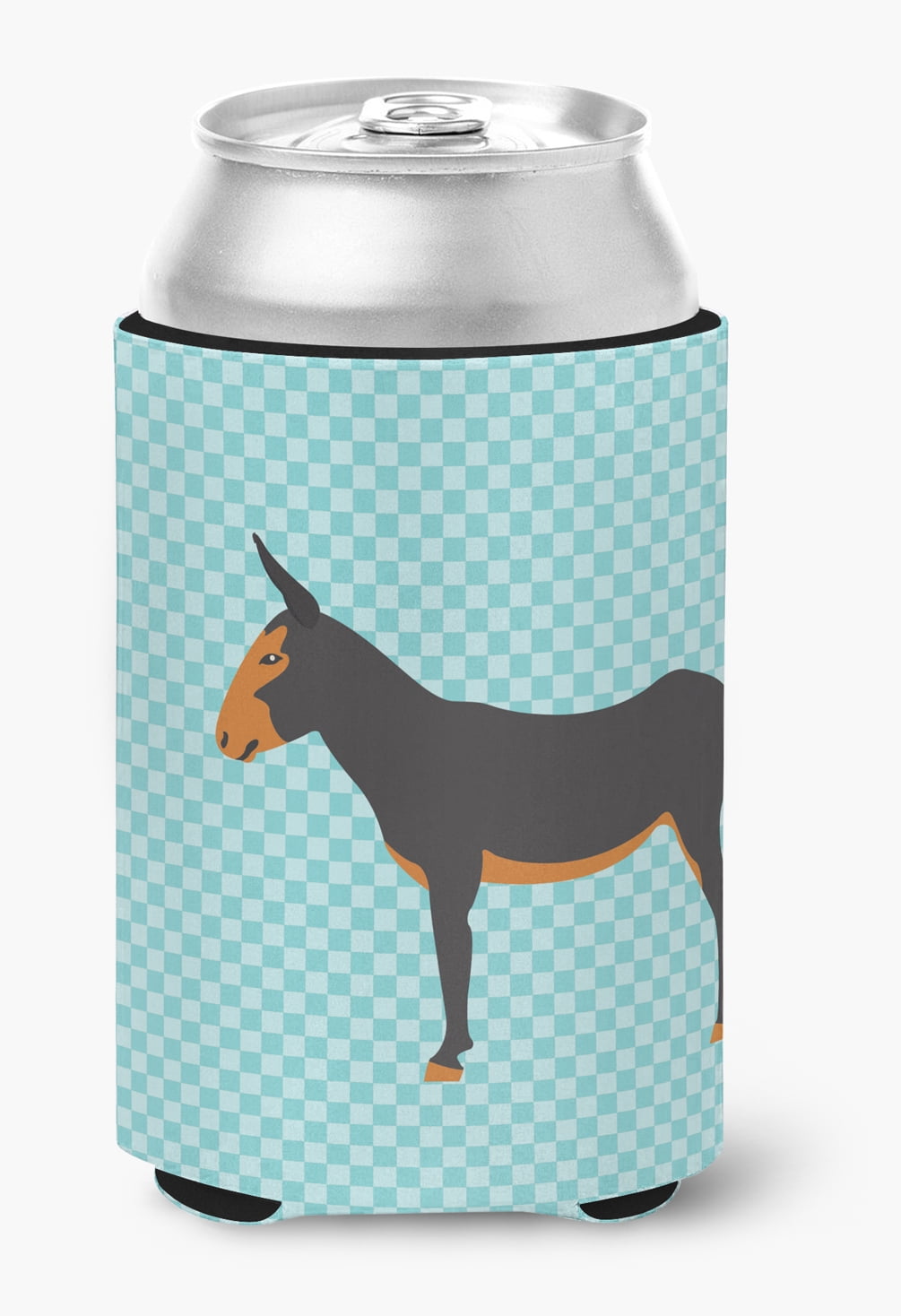 BB8029CC Catalan Donkey Blue Check Can or Bottle Hugger