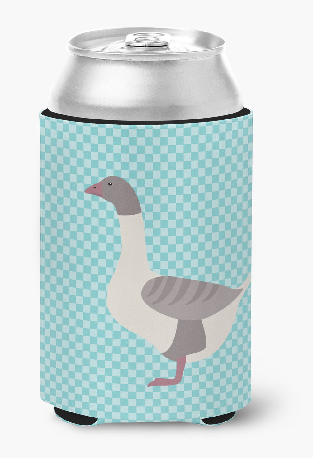 Buff Grey Back Goose Blue Check Can or Bottle Hugger - Blue