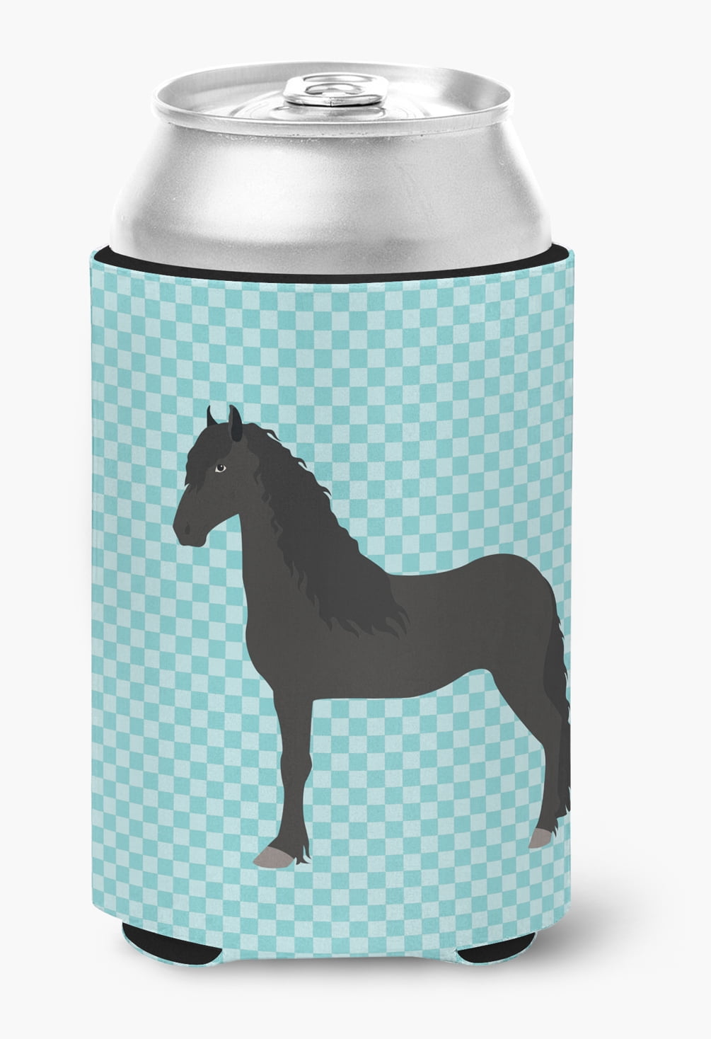 Friesian Horse Blue Check Can or Bottle Hugger - Blue