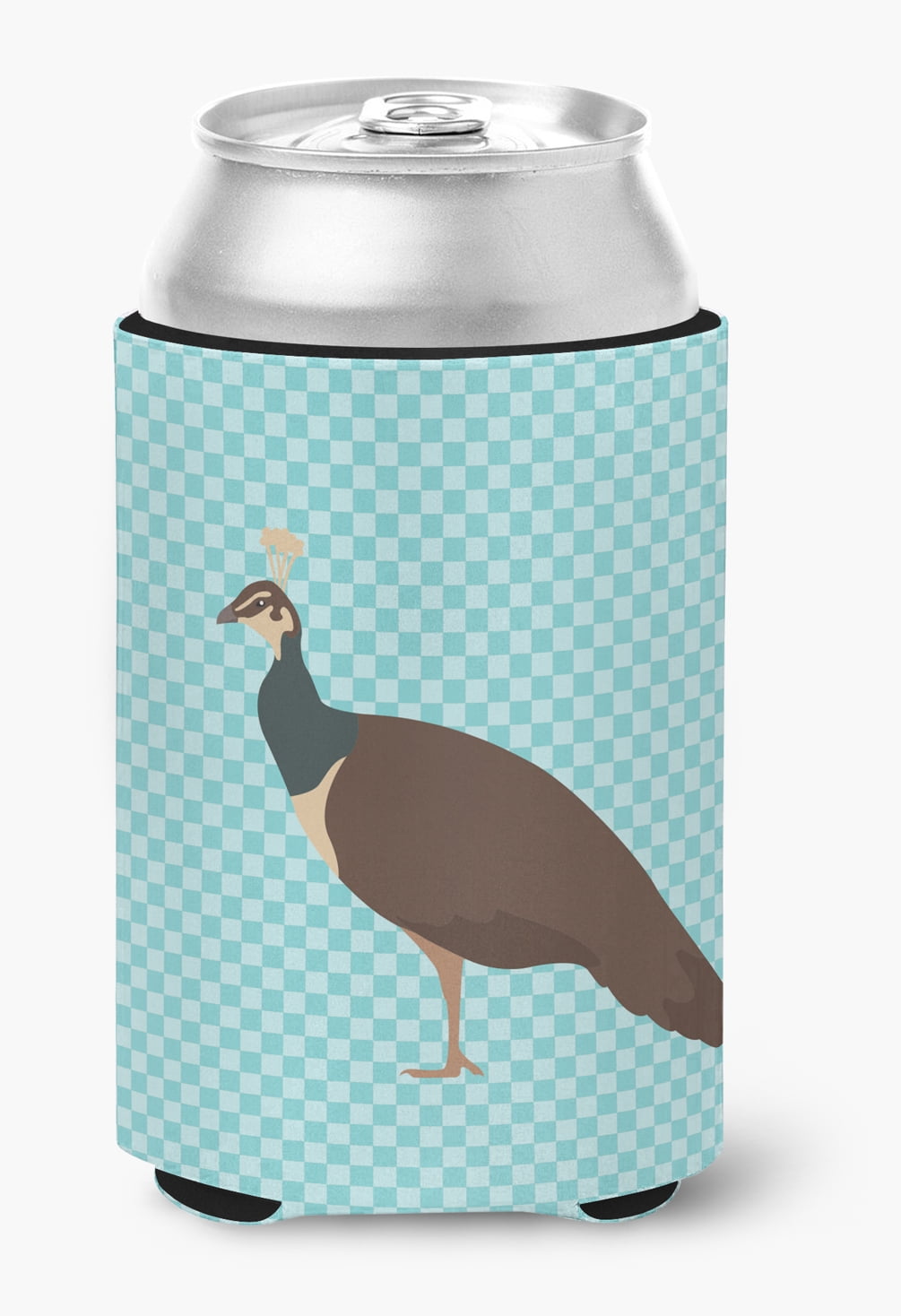 BB8101CC Indian Peahen Peafowl Blue Check Can or Bottle Hugger
