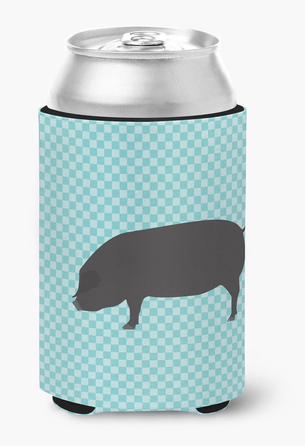 Devon Large Black Pig Blue Check Can or Bottle Hugger - Blue