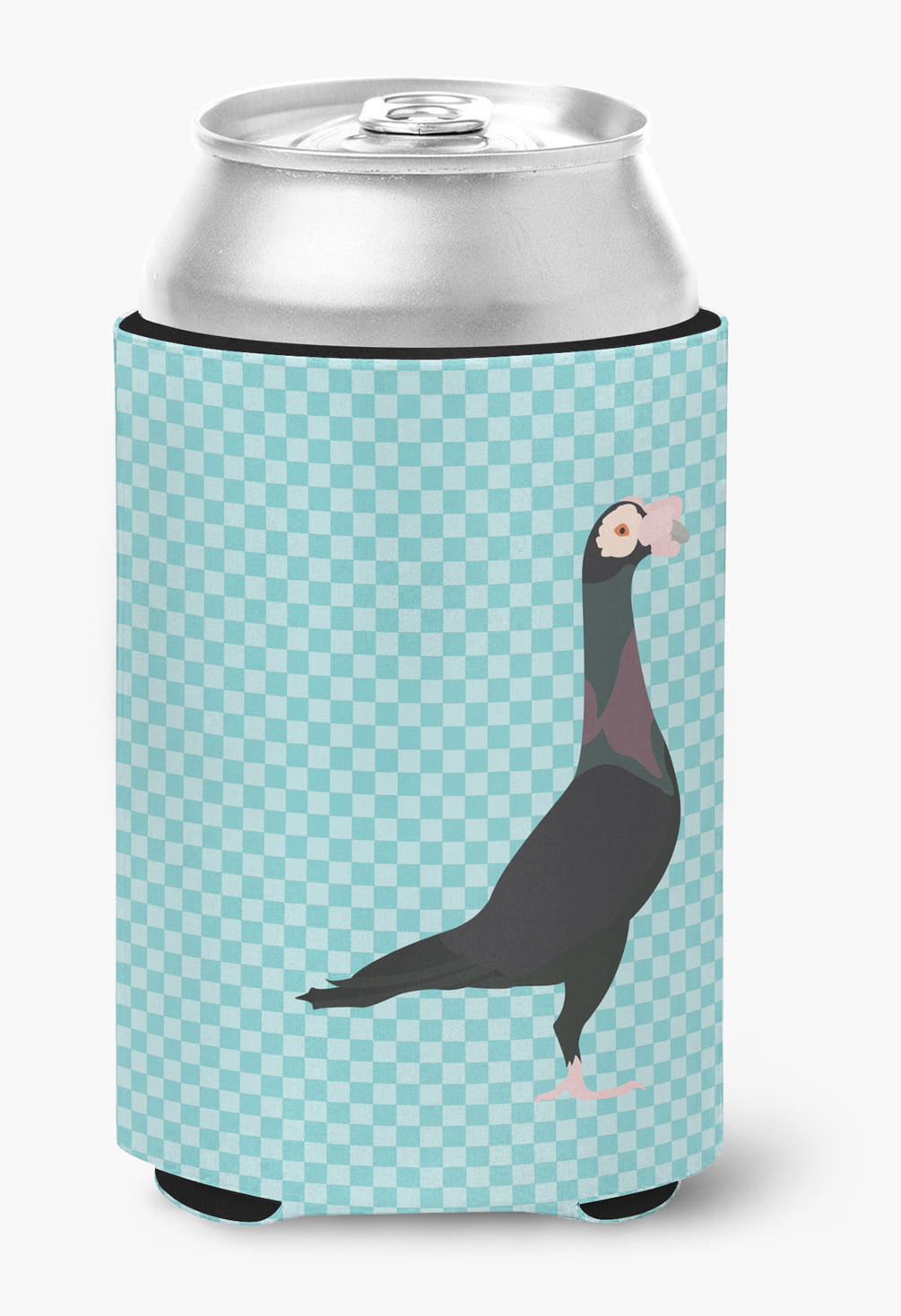 English Carrier Pigeon Blue Check Can or Bottle Hugger - Blue