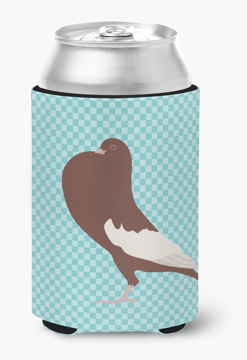 English Pouter Pigeon Blue Check Can or Bottle Hugger - Blue