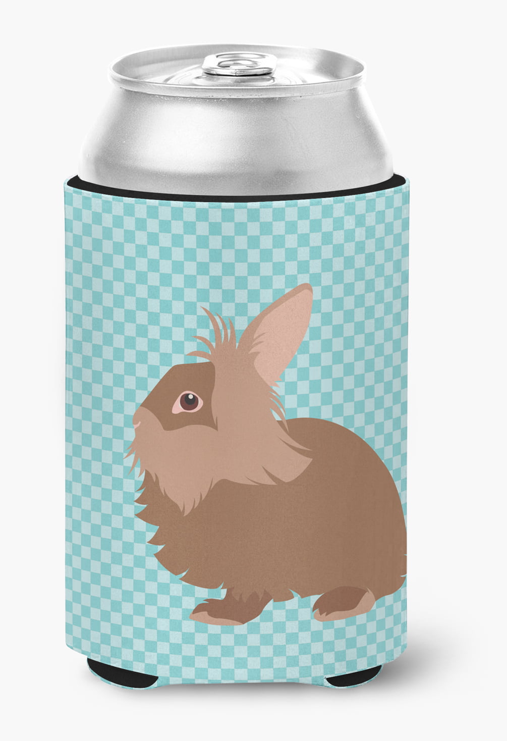 Lionhead Rabbit Blue Check Can or Bottle Hugger - Blue