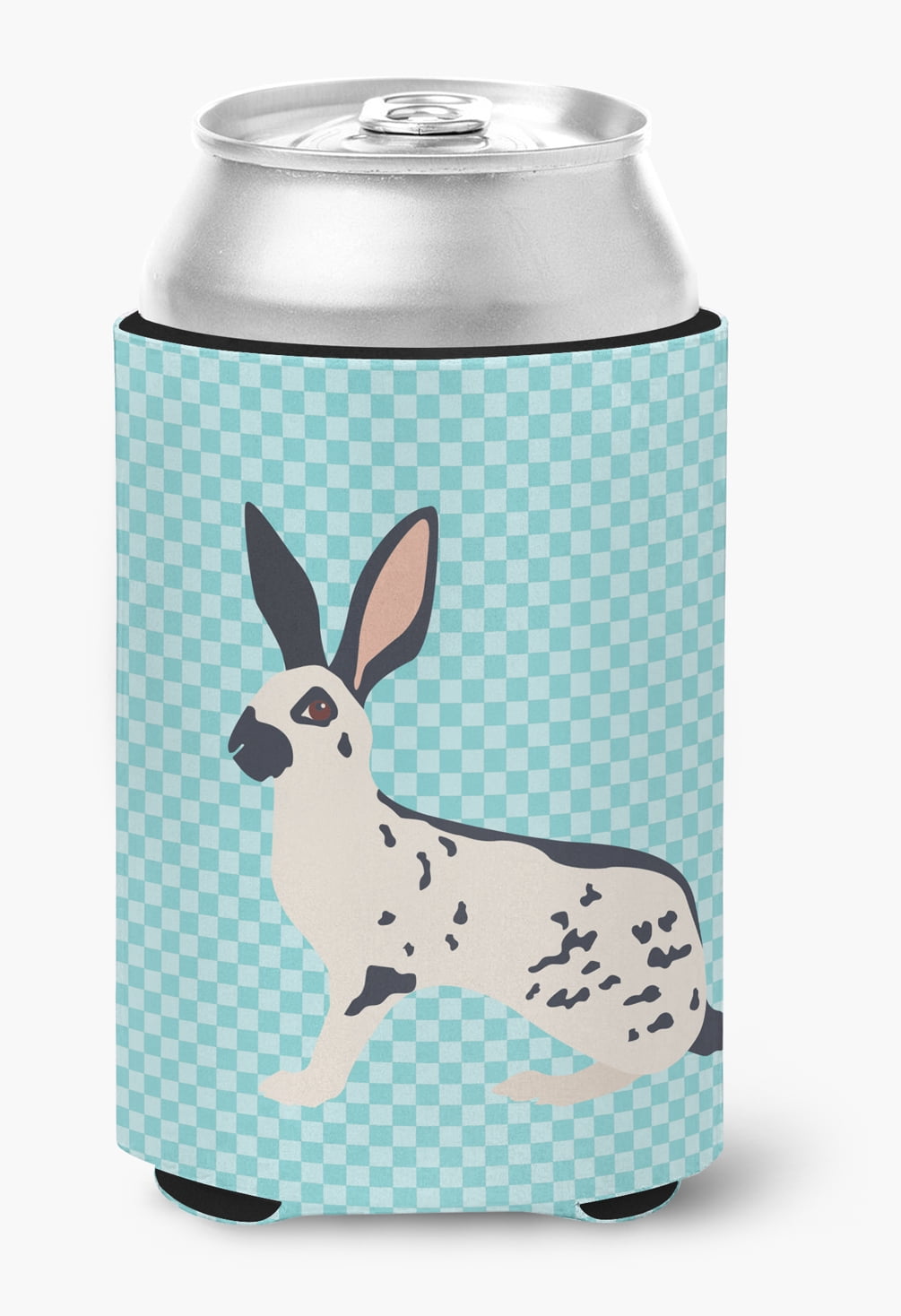 English Spot Rabbit Blue Check Can or Bottle Hugger - Blue