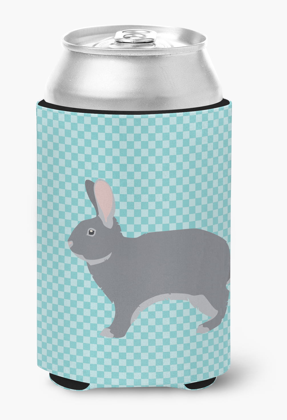 Giant Chinchilla Rabbit Blue Check Can or Bottle Hugger - Blue