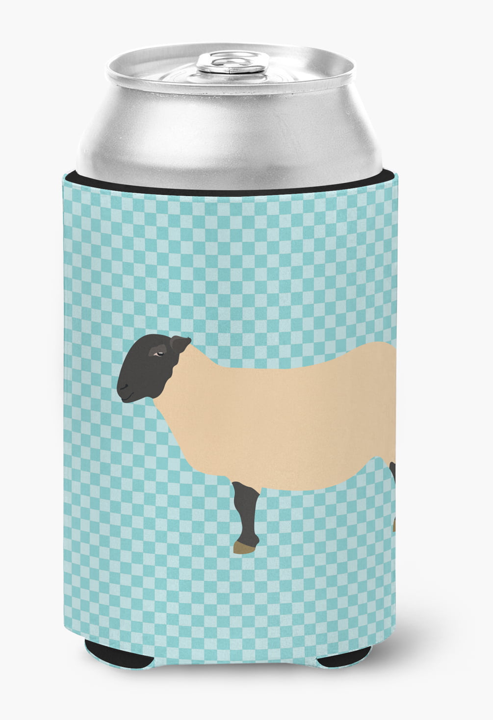 BB8146CC Suffolk Sheep Blue Check Can or Bottle Hugger