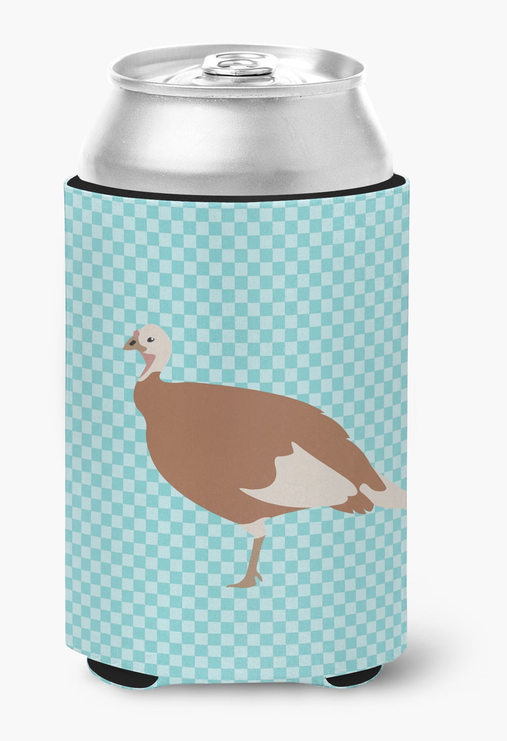 Jersey Buff Turkey Hen Blue Check Can or Bottle Hugger - Blue