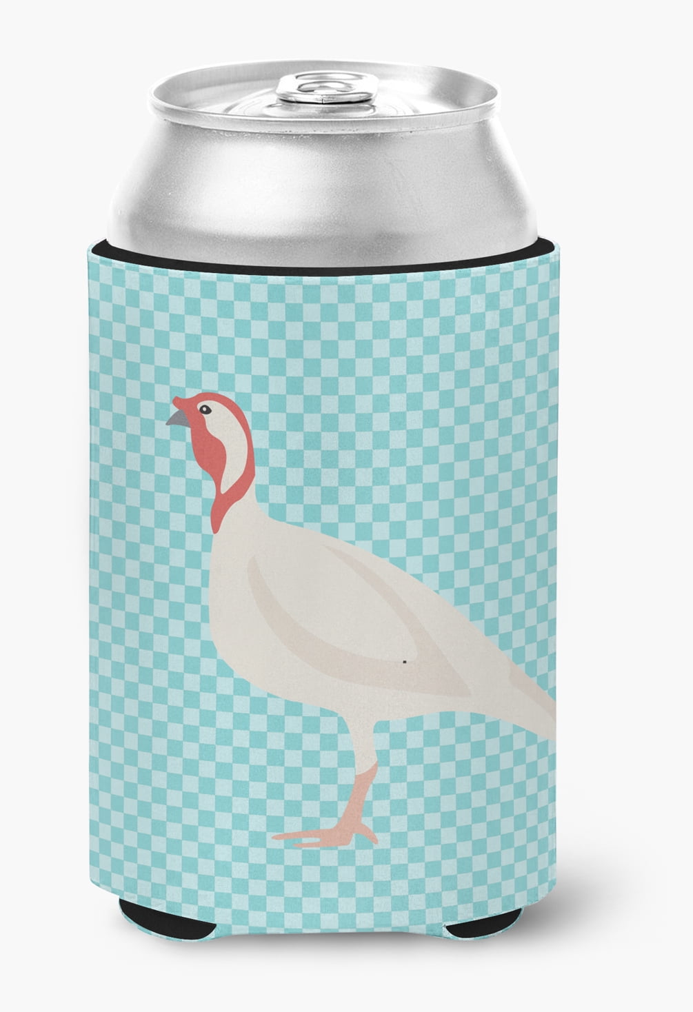 Beltsville Small White Turkey Hen Blue Check Can or Bottle Hugger - Blue