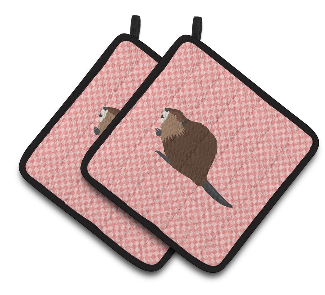 BB7873PTHD Eurasian Beaver Pink Check Pair of Pot Holders