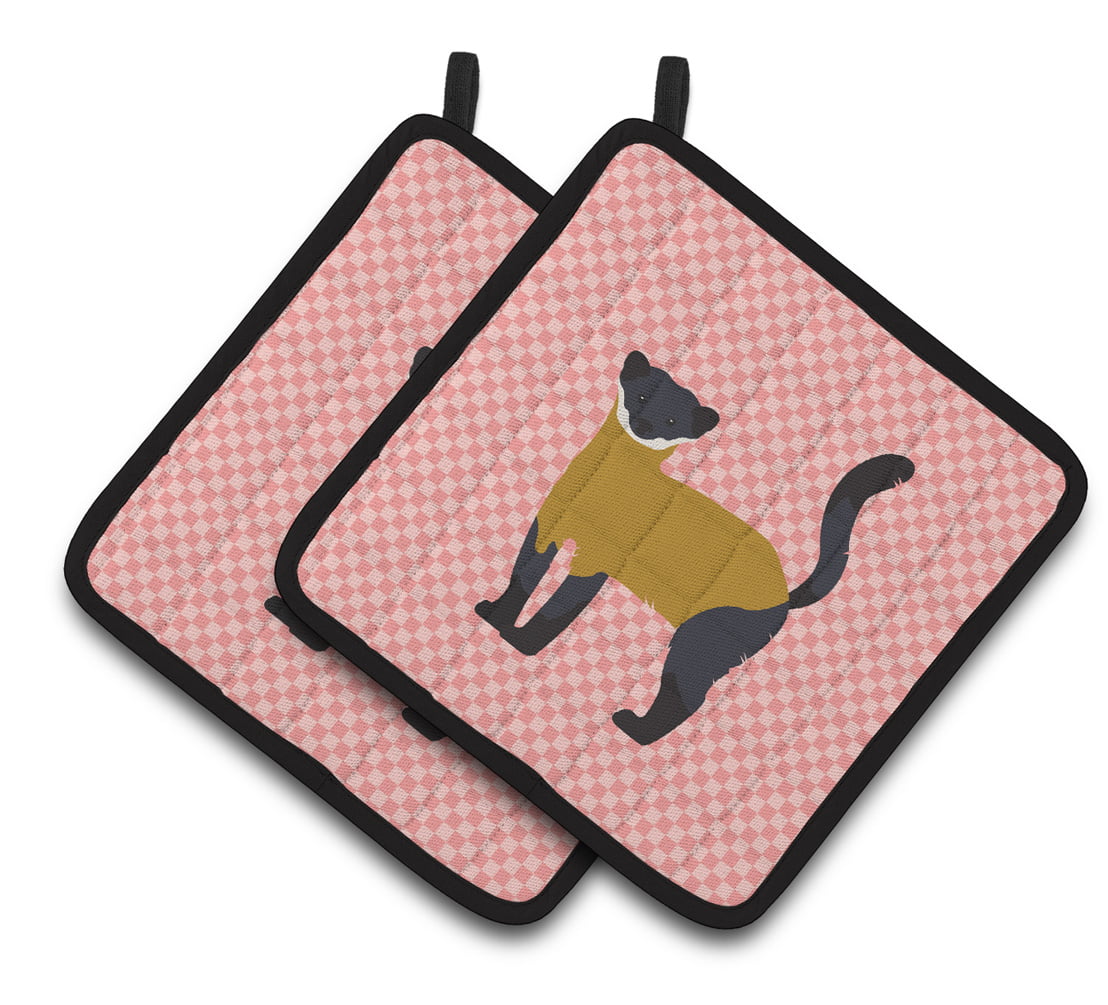 Yellow-Throated Marten Pink Check Pair of Pot Holders - Pink