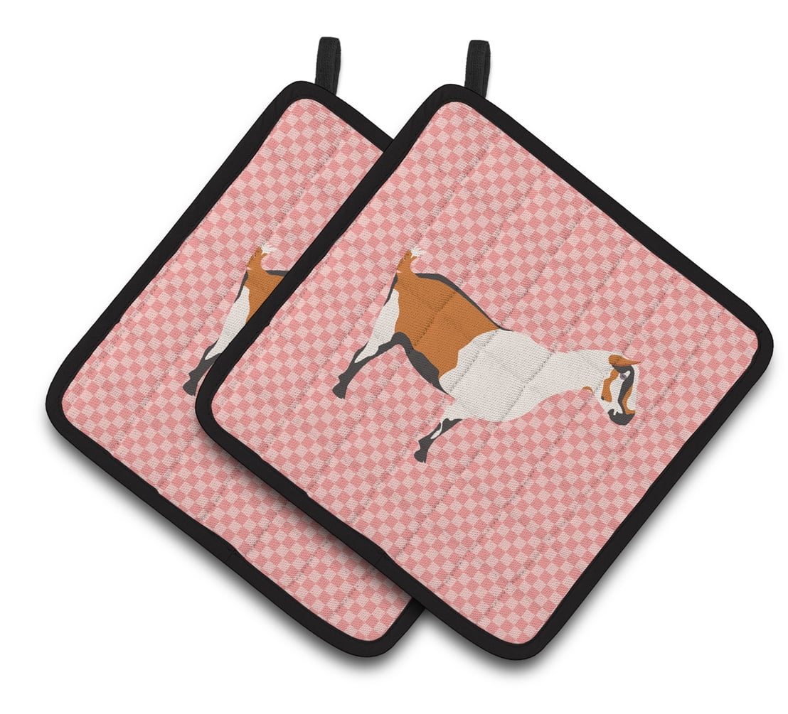 BB7880PTHD Alpine Goat Pink Check Pair of Pot Holders