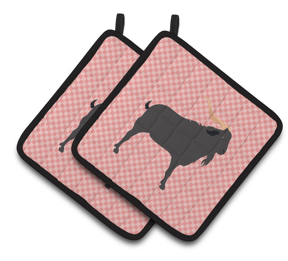 Verata Goat Pink Check Pair of Pot Holders - Pink