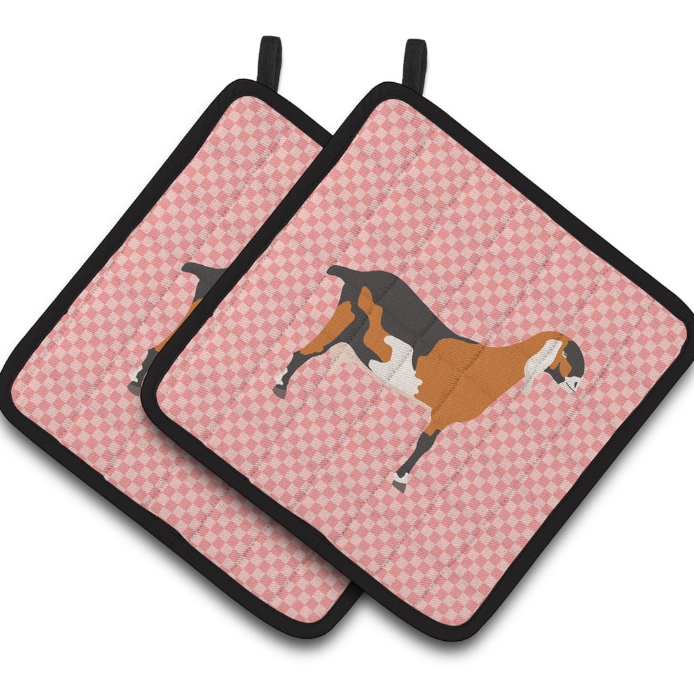 Anglo Nubian Goat Pink Check Pair of Pot Holders - Pink