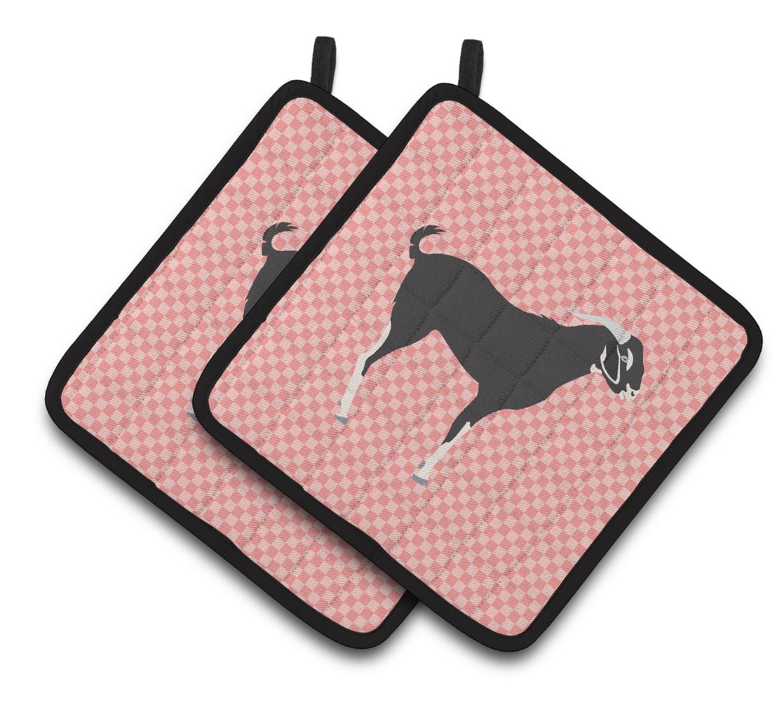 Black Bengal Goat Pink Check Pair of Pot Holders