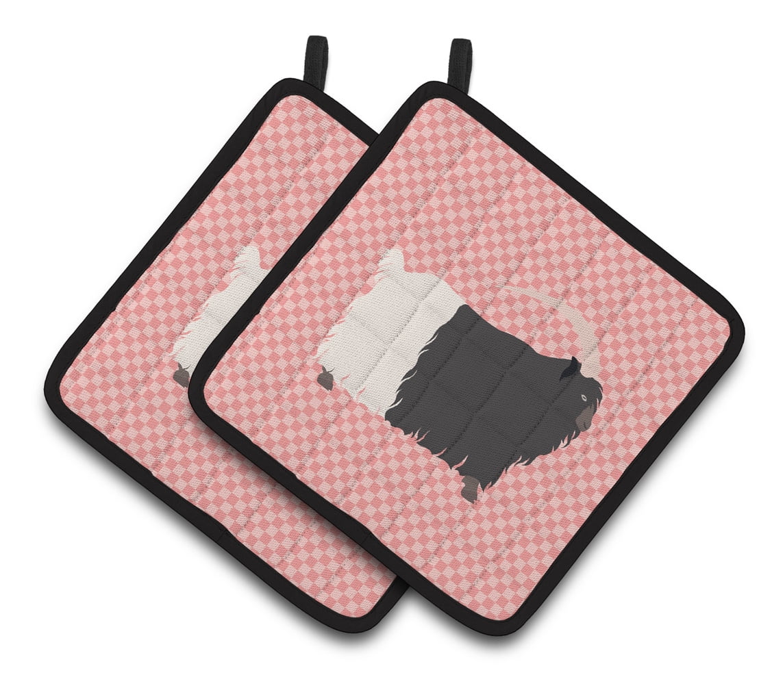 Welsh Black-Necked Goat Pink Check Pair of Pot Holders - Pink
