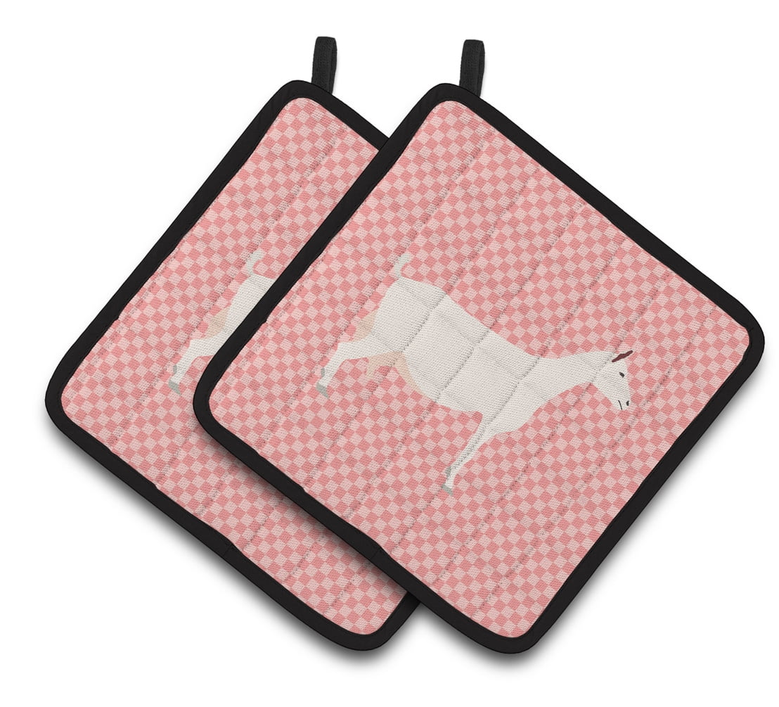 BB7889PTHD Saanen Goat Pink Check Pair of Pot Holders