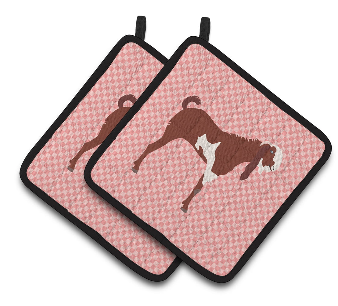 Jamnapari Goat Pink Check Pair of Pot Holders - Pink