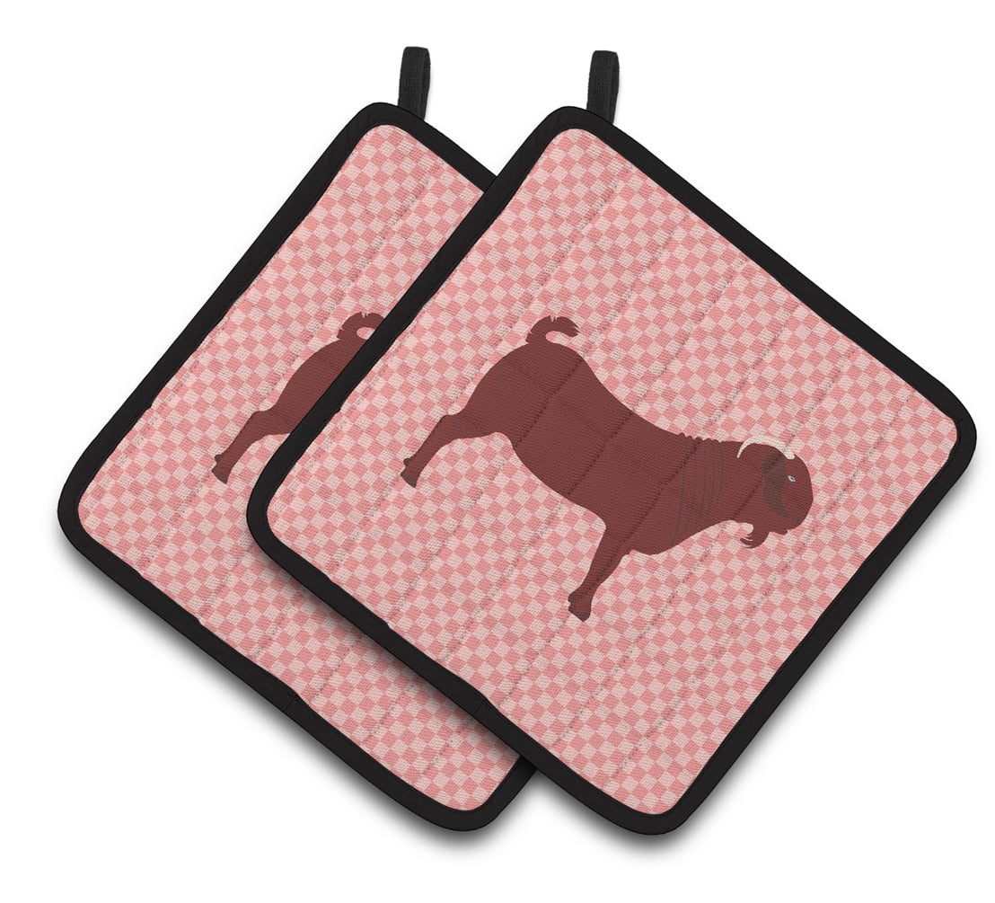BB7891PTHD Kalahari Red Goat Pink Check Pair of Pot Holders