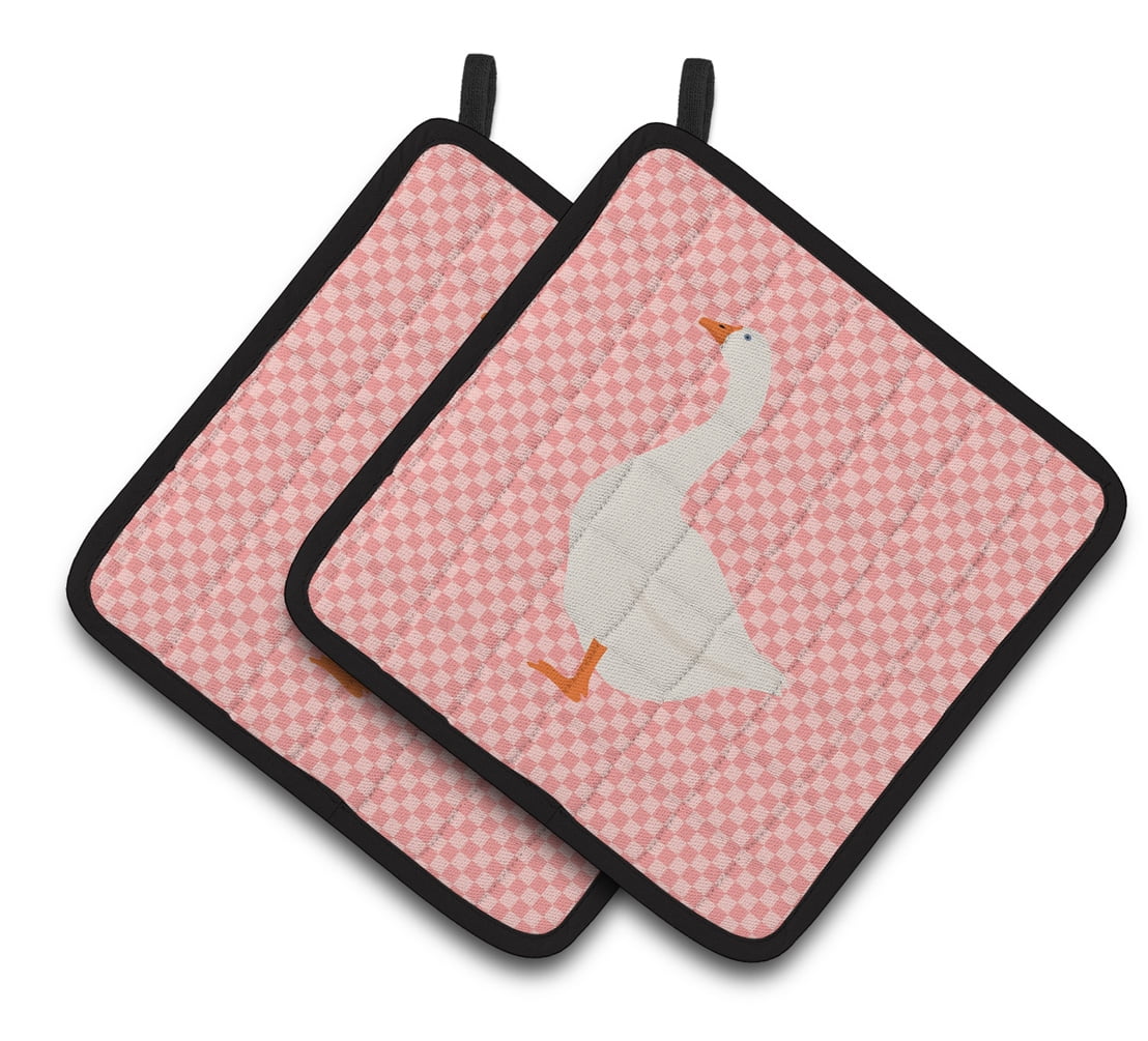Embden Goose Pink Check Pair of Pot Holders - Pink